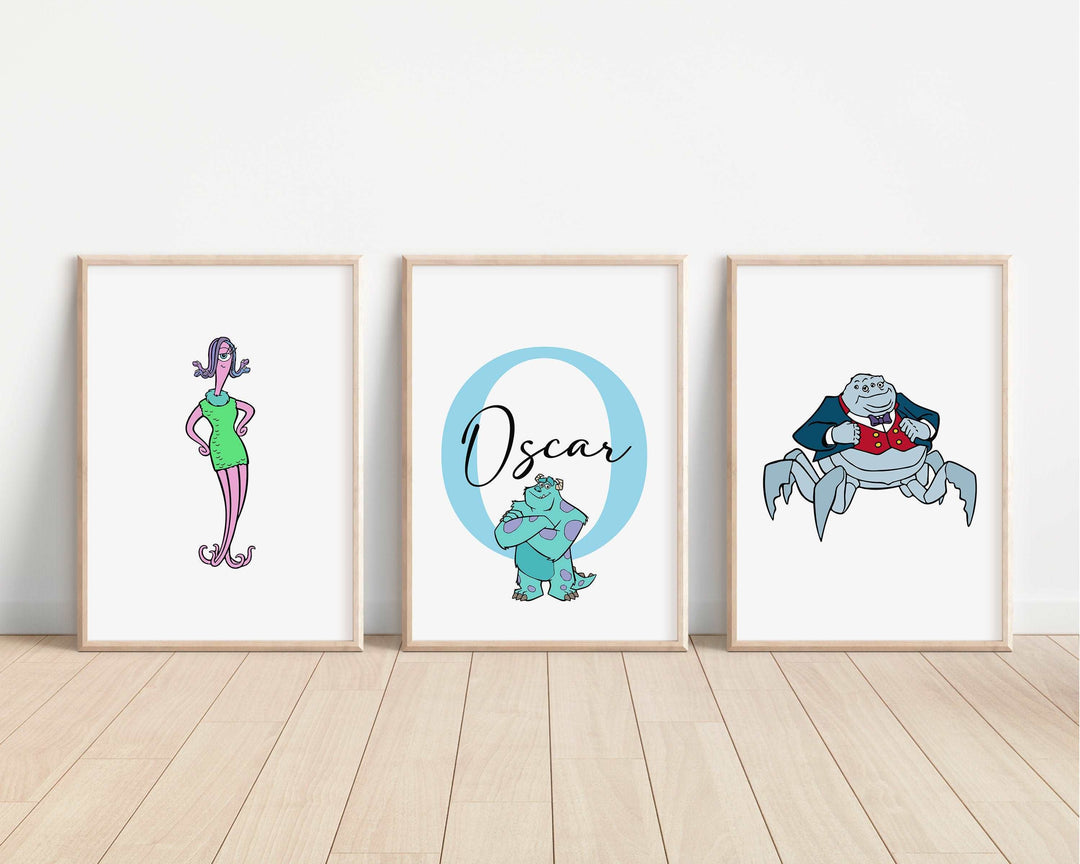 SET OF 3 Monsters Inc Personalised Print | Sulley Mike Boo Randall Bedroom Print Kids Children Nursery Bedroom Art Wall Disney Pixar