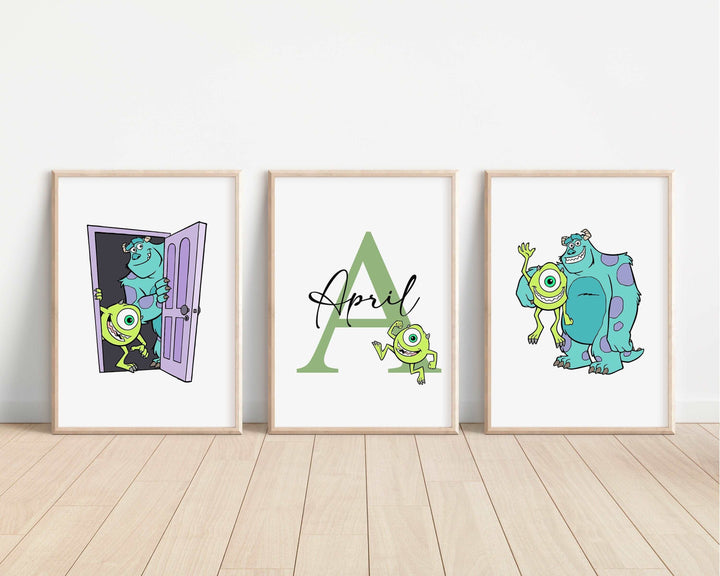 SET OF 3 Monsters Inc Personalised Print | Sulley Mike Boo Randall Bedroom Print Kids Children Nursery Bedroom Art Wall Disney Pixar