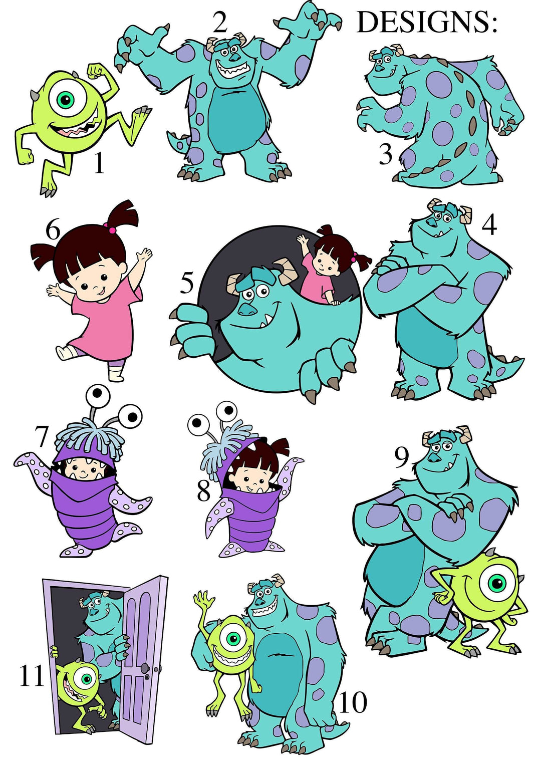 SET OF 3 Monsters Inc Personalised Print | Sulley Mike Boo Randall Bedroom Print Kids Children Nursery Bedroom Art Wall Disney Pixar