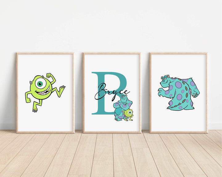 SET OF 3 Monsters Inc Personalised Print | Sulley Mike Boo Randall Bedroom Print Kids Children Nursery Bedroom Art Wall Disney Pixar