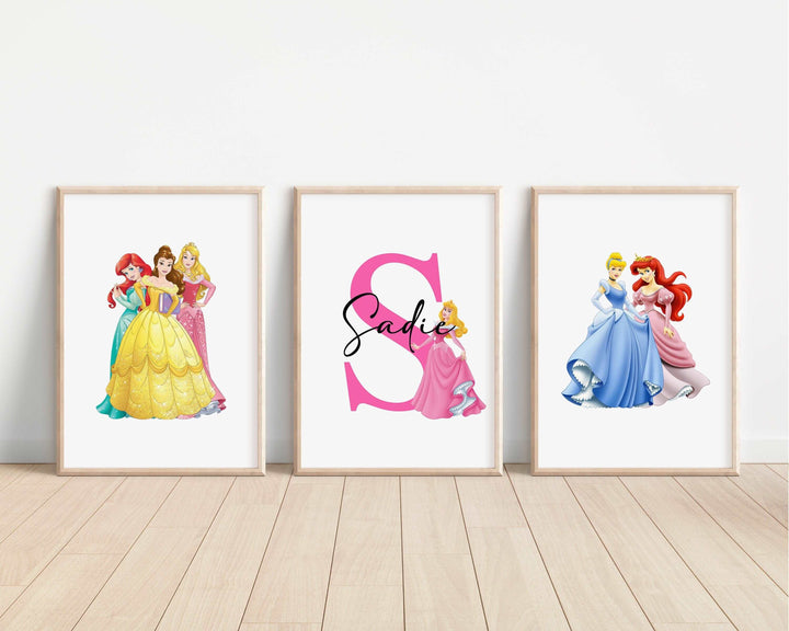 SET OF 3 Disney Princesses Personalised Print | Ariel Aurora Tiana Tangled Bedroom Print Kids Children Nursery Bedroom Art Wall Disney Pixar