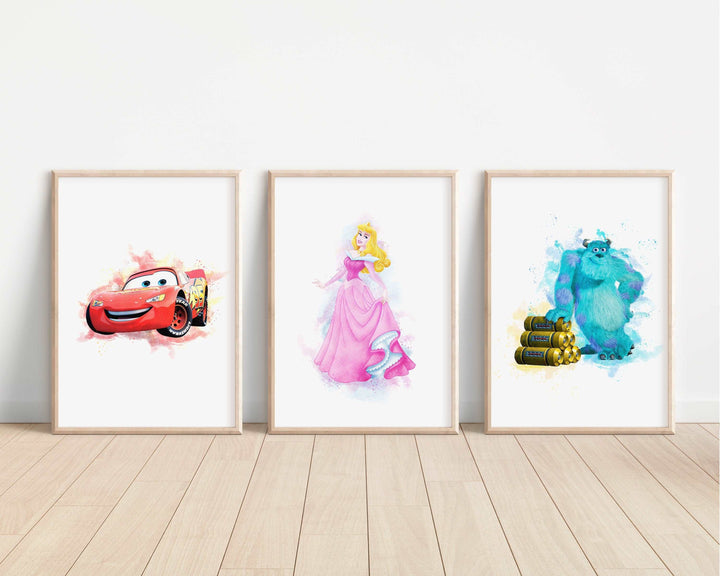 Watercolour Disney Prints | Simba Stitch Woody Peter Pan Sulley Boo Cars Bedroom Kid Children Newborn Baby Nursery Bedroom Wall Disney Pixar