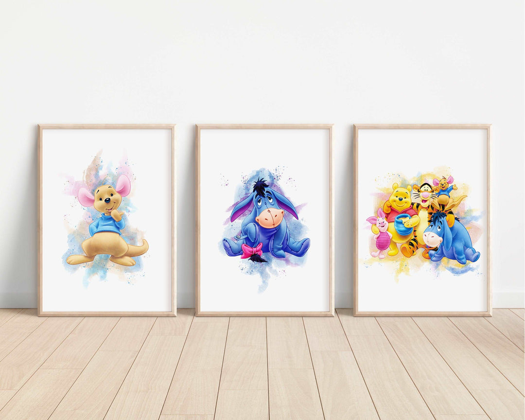 Winnie the Pooh Watercolour Print | Roo Piglet Eeyore Tigger Bedroom Kids Children Nursery Bedroom Wall Disney Pixar