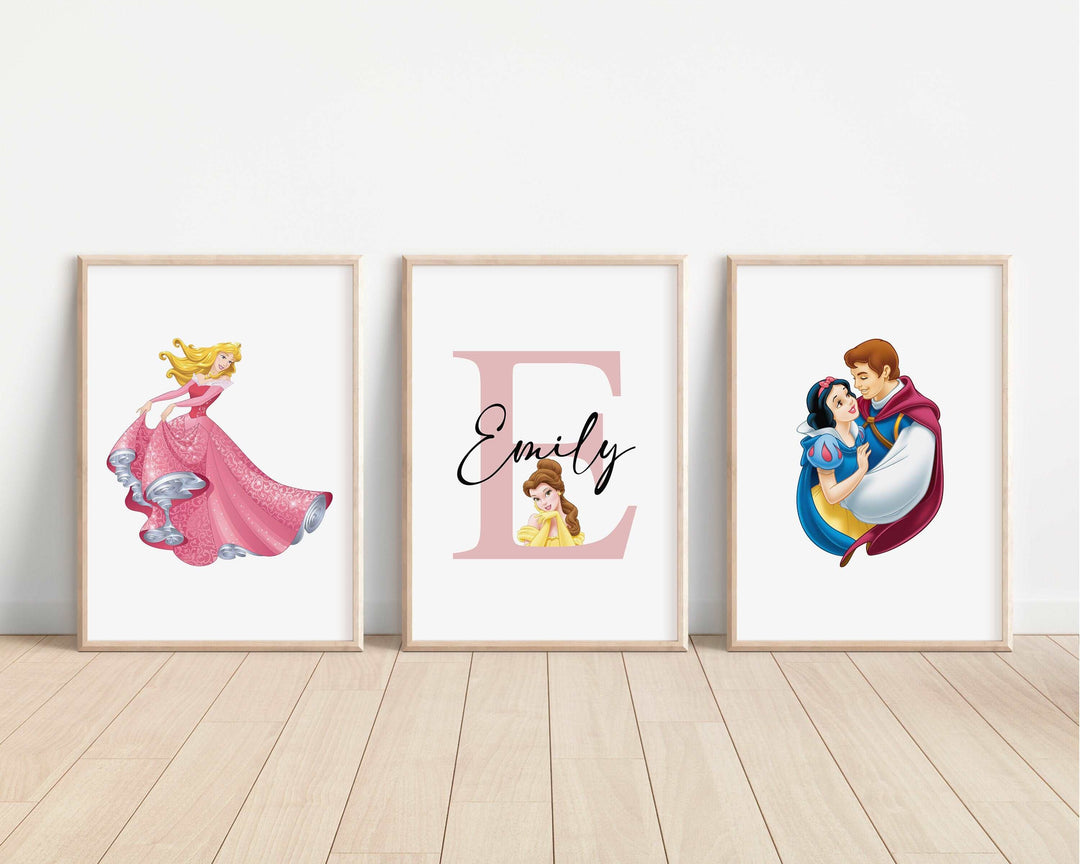 SET OF 3 Disney Princesses Personalised Print | Ariel Aurora Tiana Tangled Bedroom Print Kids Children Nursery Bedroom Art Wall Disney Pixar