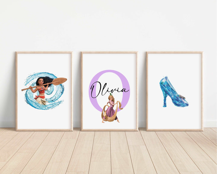 SET OF 3 Disney Princesses Personalised Print | Ariel Aurora Tiana Tangled Bedroom Print Kids Children Nursery Bedroom Art Wall Disney Pixar