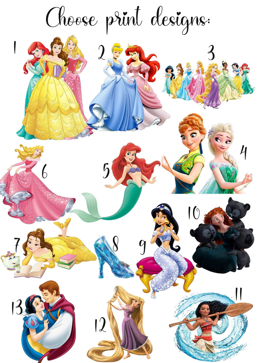 SET OF 3 Disney Princesses Personalised Print | Ariel Aurora Tiana Tangled Bedroom Print Kids Children Nursery Bedroom Art Wall Disney Pixar