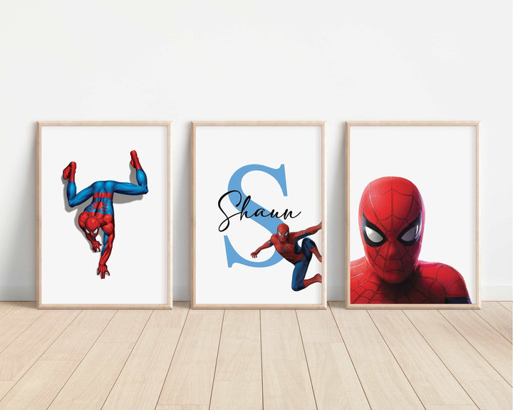 SET OF 3 Spiderman Personalised Prints | Marvel Avengers Artwork | Superhero Bedroom Nursery Decor | Birthday Gift Disney Pixar