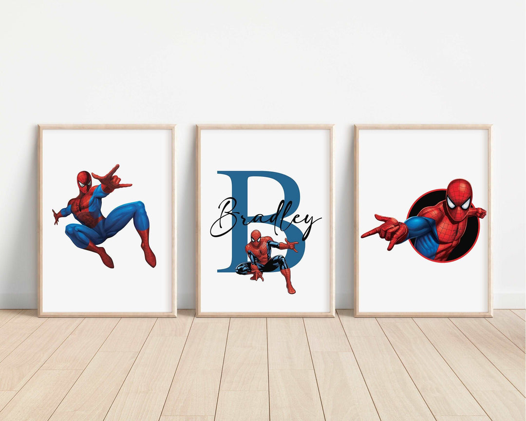 SET OF 3 Spiderman Personalised Prints | Marvel Avengers Artwork | Superhero Bedroom Nursery Decor | Birthday Gift Disney Pixar