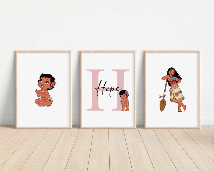 SET OF 3 Moana Personalised Prints | Hei Hei Pua Tamatoa Maui Princesses Bedroom Print Kids Children Nursery Bedroom Wall Disney Pixar