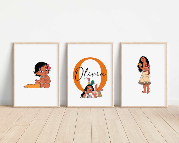 SET OF 3 Moana Personalised Prints | Hei Hei Pua Tamatoa Maui Princesses Bedroom Print Kids Children Nursery Bedroom Wall Disney Pixar