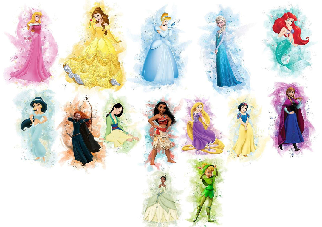 Disney Princesses Watercolour Prints |Aurora Rapunzel Tiana Ariel Moana Elsa Bedroom Print Kids Children Nursery Bedroom Art Wall Pixar