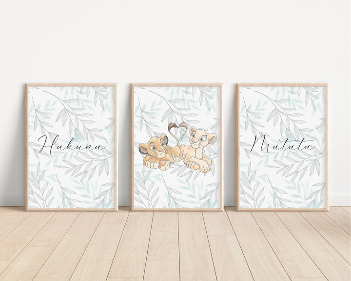 SET OF 3 The Lion King prints | Hakuna Matata Disney Simba and Nala | Bedroom Print Kids Children Babies Nursery Bedroom Art Pixar Decor