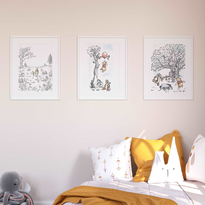 SET OF 3 Winnie the Pooh Prints | Eeyore Tigger Piglet Friends | Christopher Robin Disney Pixar Nursery Bedroom Baby Wall Art Decor