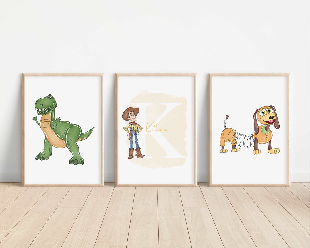 SET OF 3 Toy Story Personalised Prints | Woody Buzz Jessie Slinky Rex Forky Bullseye Bedroom Kids Children Nursery Art Wall Disney Pixar