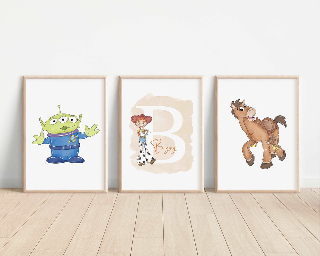 SET OF 3 Toy Story Personalised Prints | Woody Buzz Jessie Slinky Rex Forky Bullseye Bedroom Kids Children Nursery Art Wall Disney Pixar