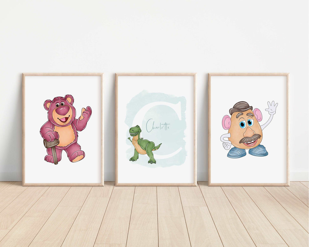 SET OF 3 Toy Story Personalised Prints | Woody Buzz Jessie Slinky Rex Forky Bullseye Bedroom Kids Children Nursery Art Wall Disney Pixar