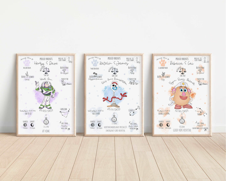 Personalized The Day You Were Born Newborn Print | Toy Story Woody Buzz Rex Slinky Disney Watercolor Bedroom Nursery Decor Baby Gift Pixar