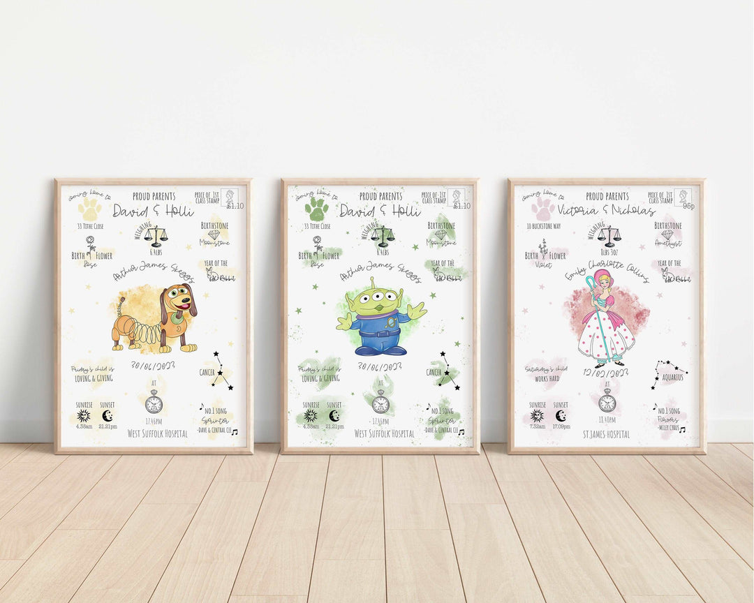 Personalized The Day You Were Born Newborn Print | Toy Story Woody Buzz Rex Slinky Disney Watercolor Bedroom Nursery Decor Baby Gift Pixar