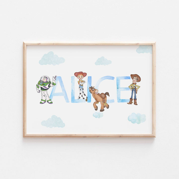 Toy Story Personalised Print | Watercolour Woody Buzz Jessie Bullseye Alien Bedroom Kids Children Nursery Bedroom Art Wall Disney Pixar