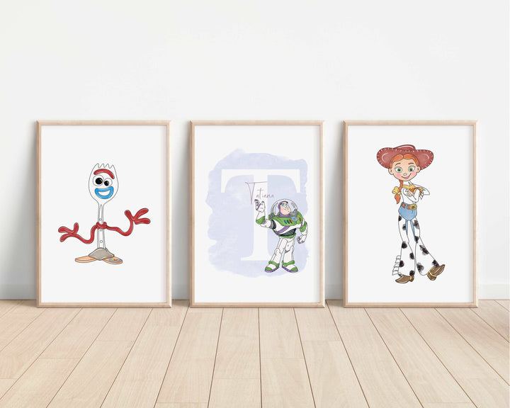 SET OF 3 Toy Story Personalised Prints | Woody Buzz Jessie Slinky Rex Forky Bullseye Bedroom Kids Children Nursery Art Wall Disney Pixar