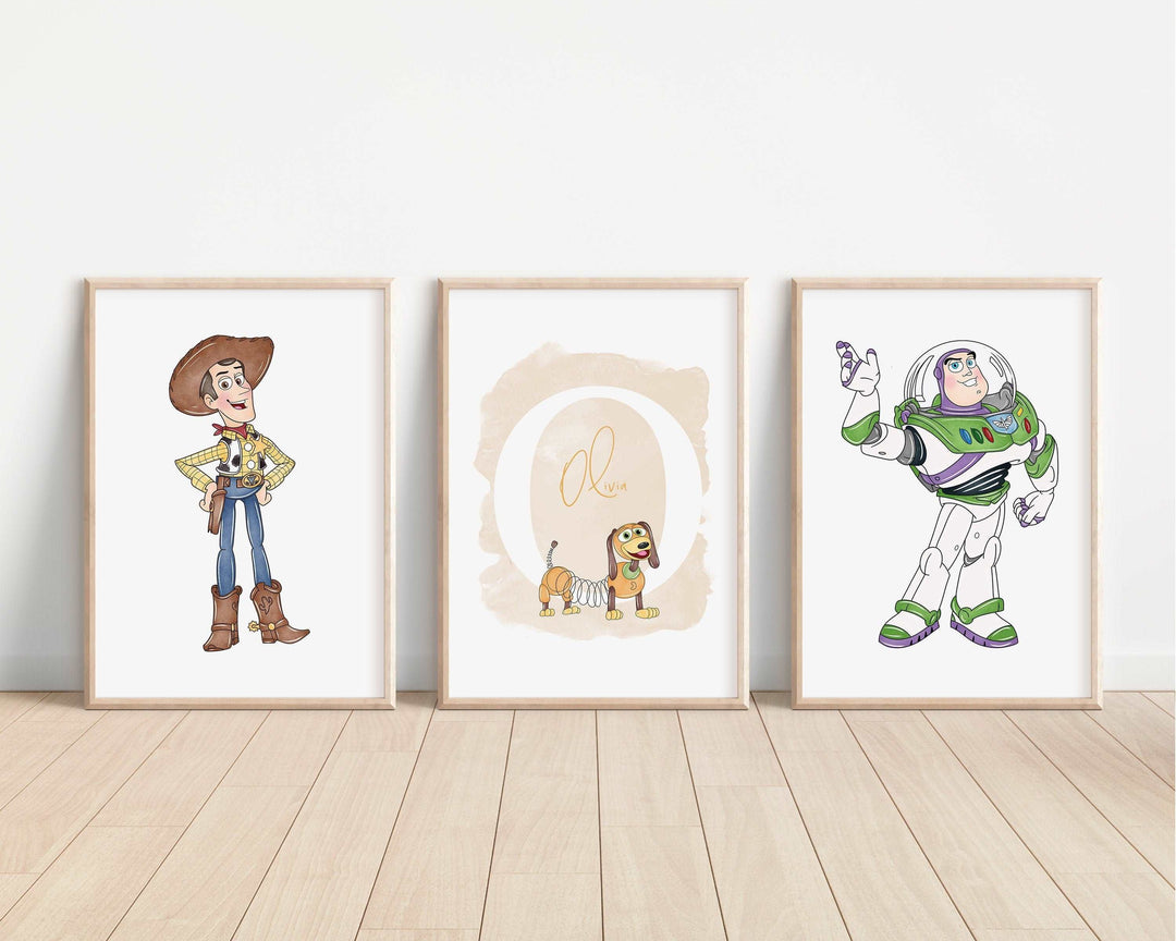 SET OF 3 Toy Story Personalised Prints | Woody Buzz Jessie Slinky Rex Forky Bullseye Bedroom Kids Children Nursery Art Wall Disney Pixar