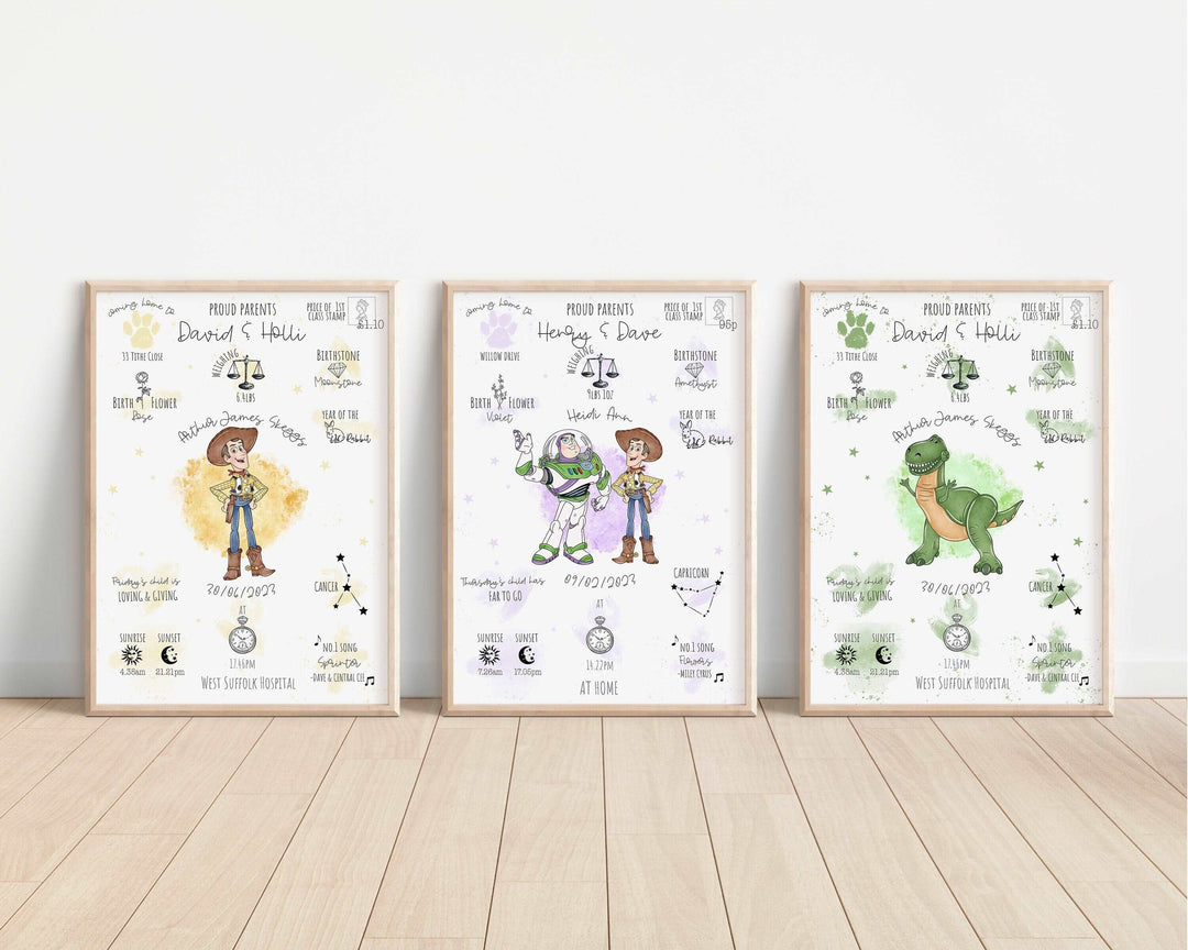 Personalized The Day You Were Born Newborn Print | Toy Story Woody Buzz Rex Slinky Disney Watercolor Bedroom Nursery Decor Baby Gift Pixar