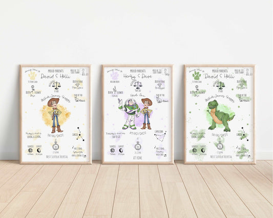 Personalized The Day You Were Born Newborn Print | Toy Story Woody Buzz Rex Slinky Disney Watercolor Bedroom Nursery Decor Baby Gift Pixar