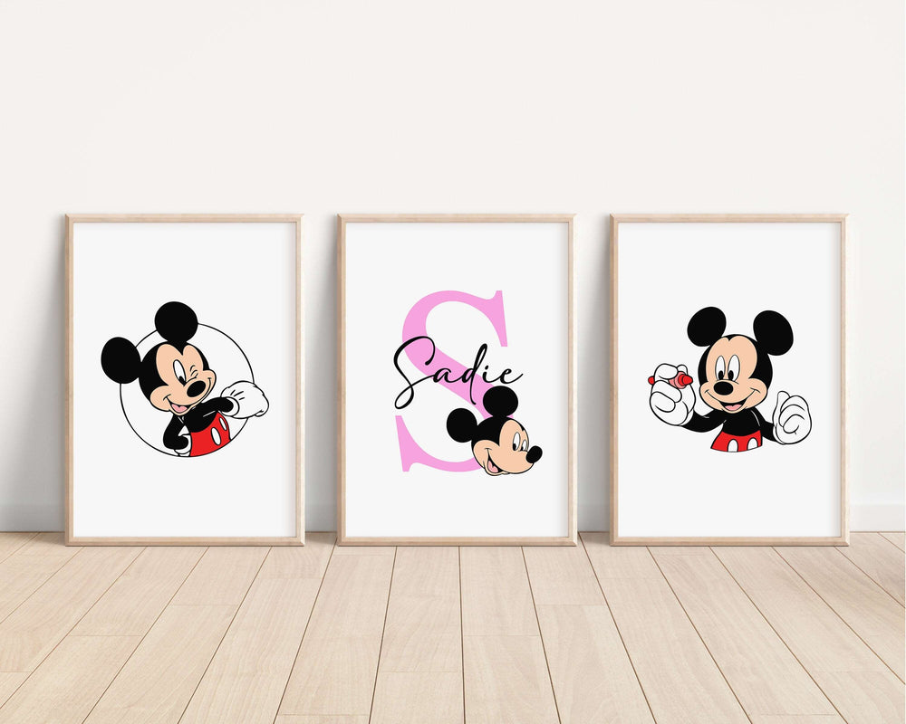 SET OF 3 Mickey Mouse Personalized Print | Minnie Donald Goofy Bedroom Decor | Kids Children Nursery Bedroom Art Wall Disney Pixar