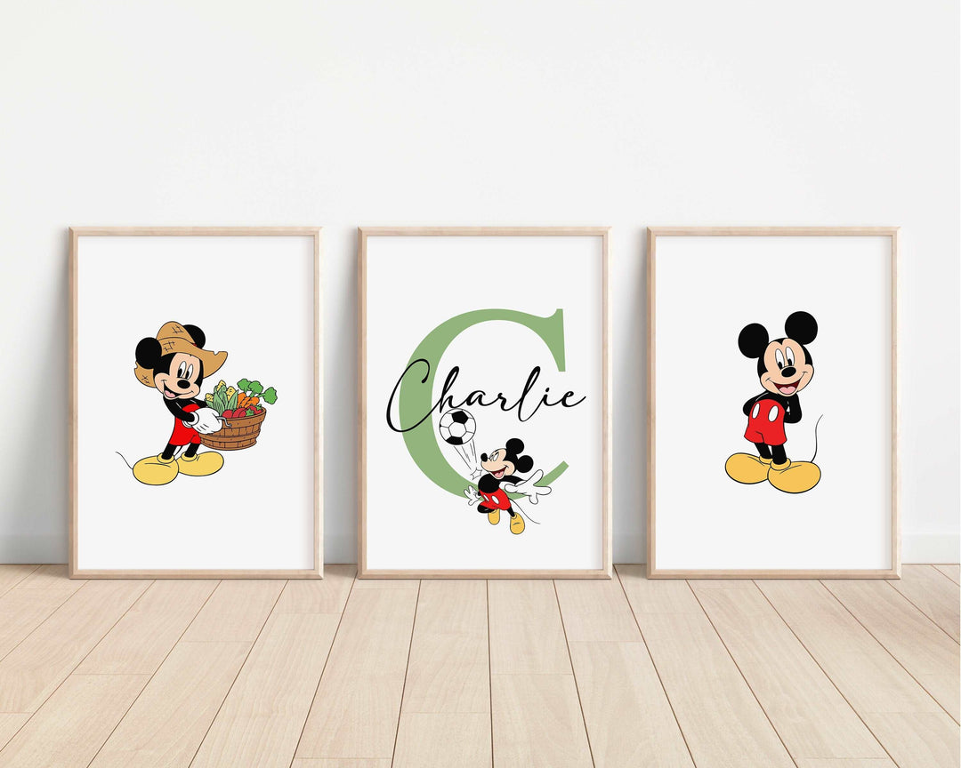 SET OF 3 Mickey Mouse Personalized Print | Minnie Donald Goofy Bedroom Decor | Kids Children Nursery Bedroom Art Wall Disney Pixar