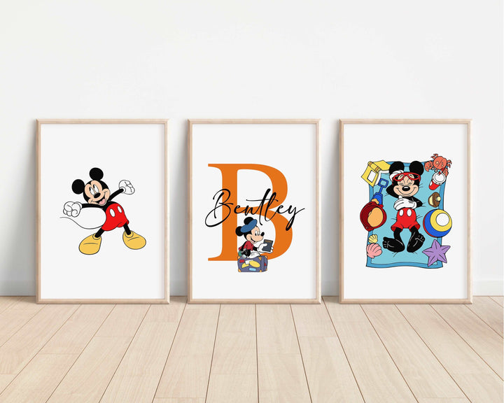 SET OF 3 Mickey Mouse Personalized Print | Minnie Donald Goofy Bedroom Decor | Kids Children Nursery Bedroom Art Wall Disney Pixar