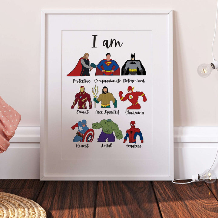 Superheros | I Am | Spiderman Hulk Captain America Thor Avengers Print | Bedroom Kids Children Nursery Baby Gift Art Wall Disney Pixar