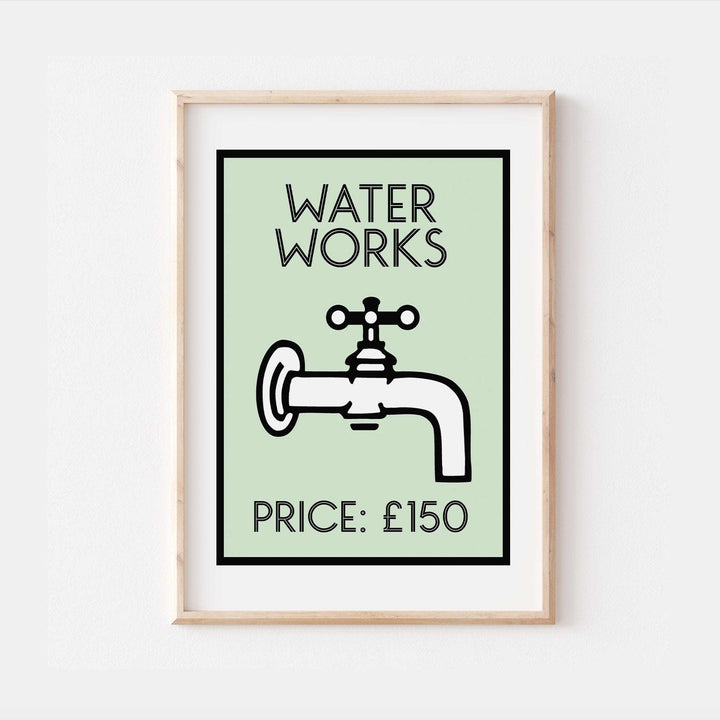 Waterworks Bathroom Print | Bath Shower Decor Restroom Wall Art | Monopoly Home Living Accessories Posters | Funny Home Gifts