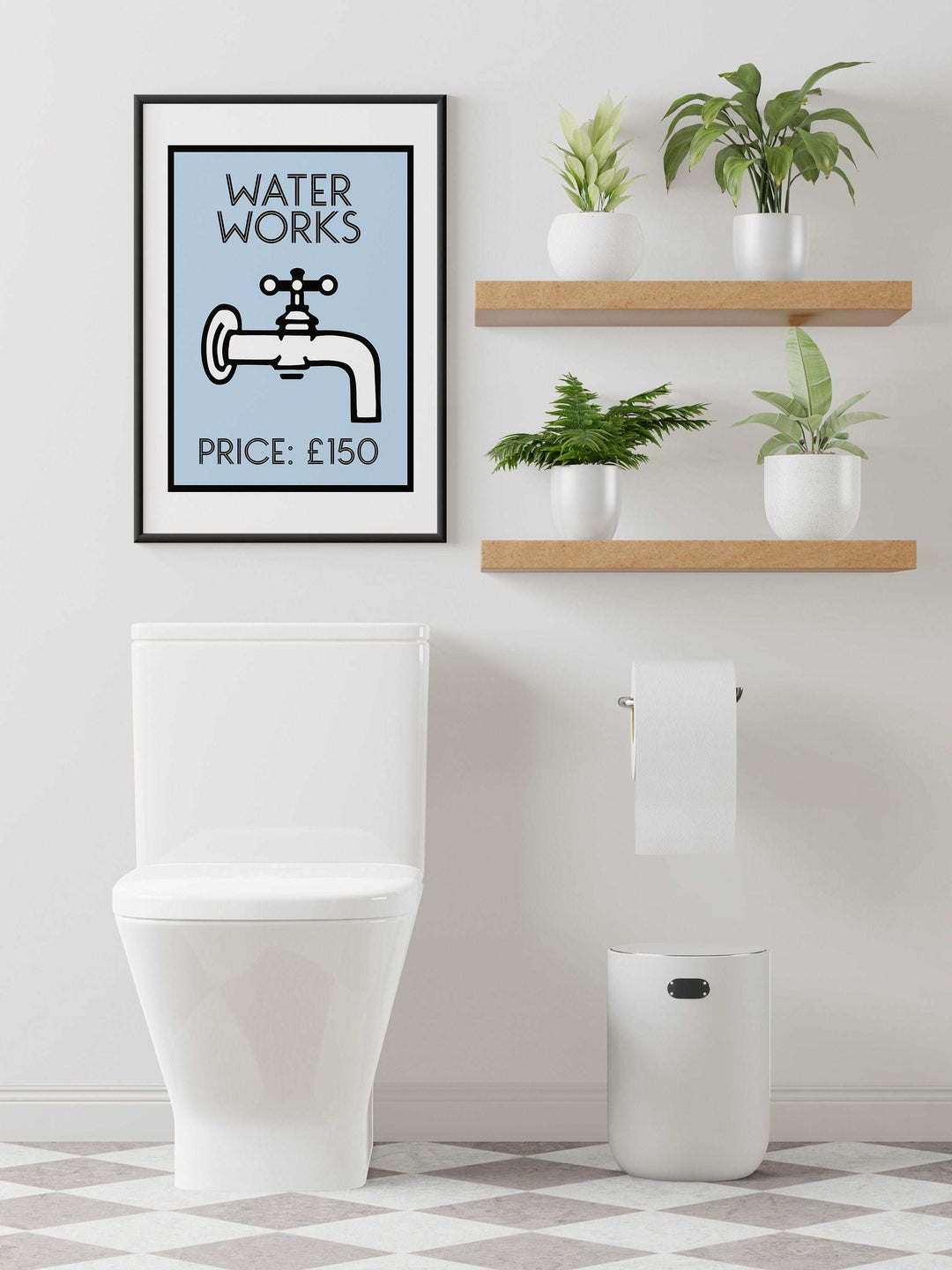 Waterworks Bathroom Print | Bath Shower Decor Restroom Wall Art | Monopoly Home Living Accessories Posters | Funny Home Gifts