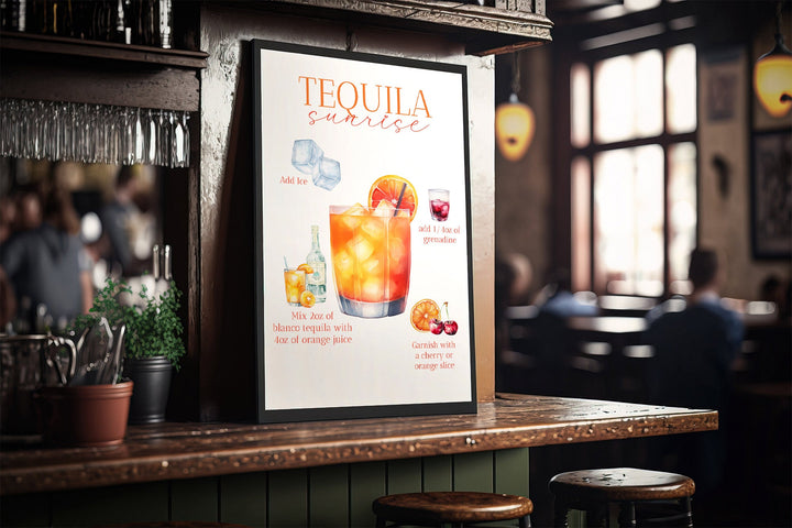 Tequila Sunrise Print | Cocktail Bar Sign Decor | Watercolour Make Your Own | Kitchen Recipes Home Wall Art Posters Alcohol Gift