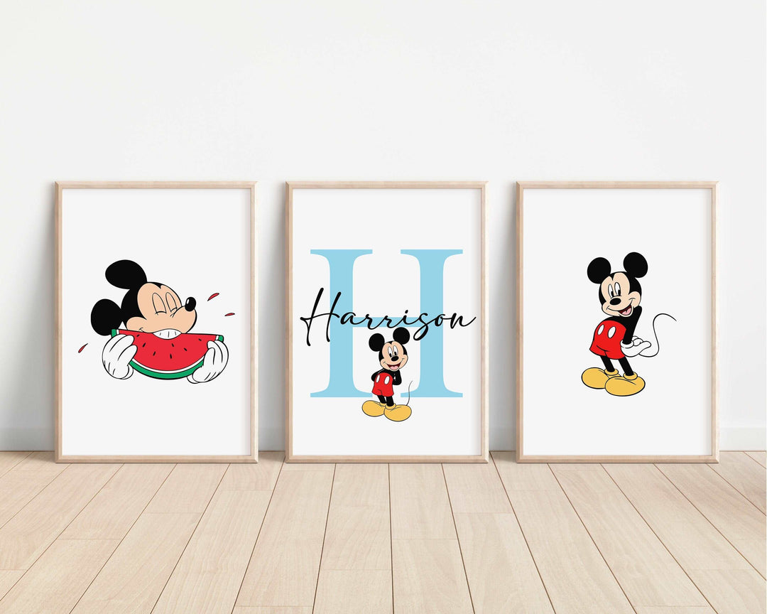 SET OF 3 Mickey Mouse Personalized Print | Minnie Donald Goofy Bedroom Decor | Kids Children Nursery Bedroom Art Wall Disney Pixar