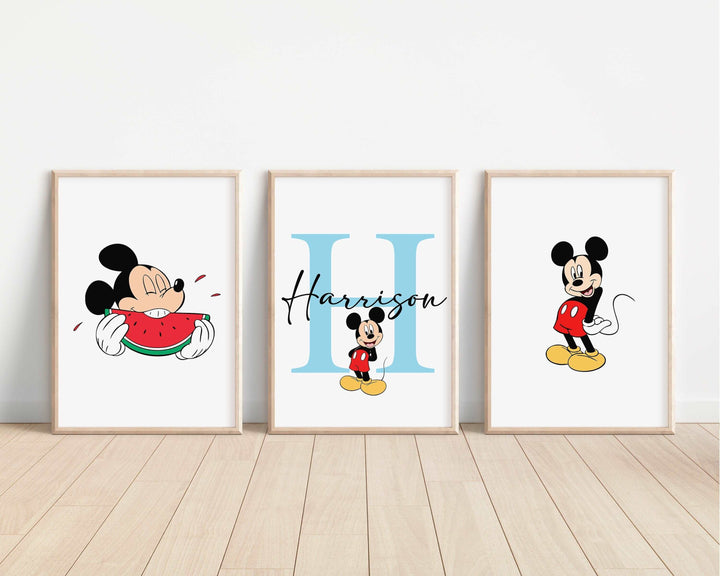 SET OF 3 Mickey Mouse Personalized Print | Minnie Donald Goofy Bedroom Decor | Kids Children Nursery Bedroom Art Wall Disney Pixar