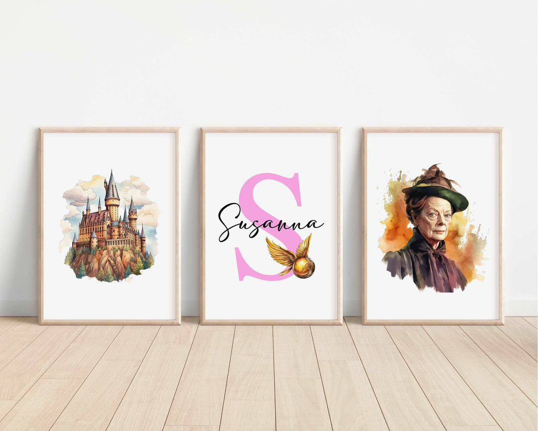 SET OF 3 Harry Potter Personalised Print | Hedwig Hogwarts Magic Wizard Bedroom Print Kids Children Nursery Bedroom Art Wall Disney Pixar