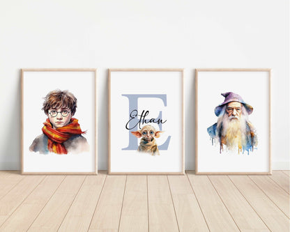 SET OF 3 Harry Potter Personalised Print | Hedwig Hogwarts Magic Wizard Bedroom Print Kids Children Nursery Bedroom Art Wall Disney Pixar