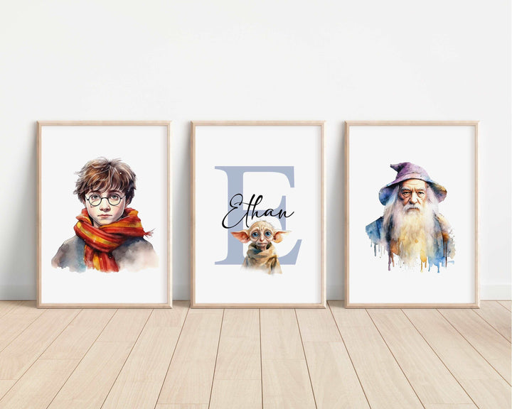 SET OF 3 Harry Potter Personalised Print | Hedwig Hogwarts Magic Wizard Bedroom Print Kids Children Nursery Bedroom Art Wall Disney Pixar