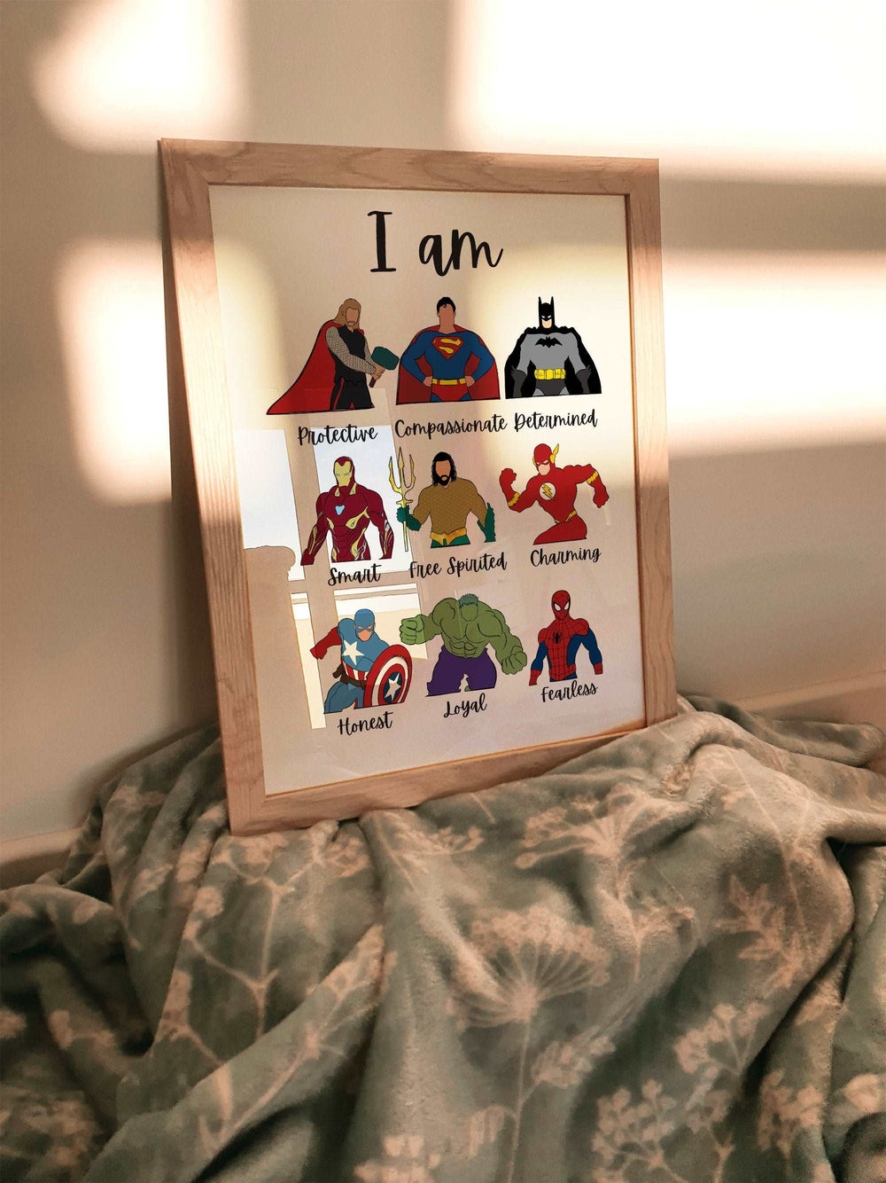 Superheros | I Am | Spiderman Hulk Captain America Thor Avengers Print | Bedroom Kids Children Nursery Baby Gift Art Wall Disney Pixar