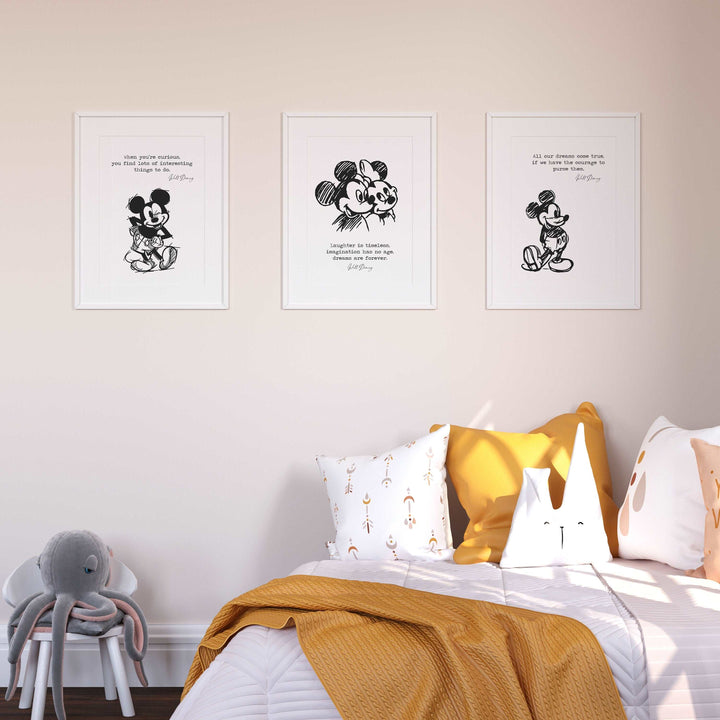 SET OF 3 Mickey Mouse Prints | Minnie Disneyland World Sketch Bedroom Kids Children Nursery Bedroom Art Wall Disney Newborn Baby Decor Pixar