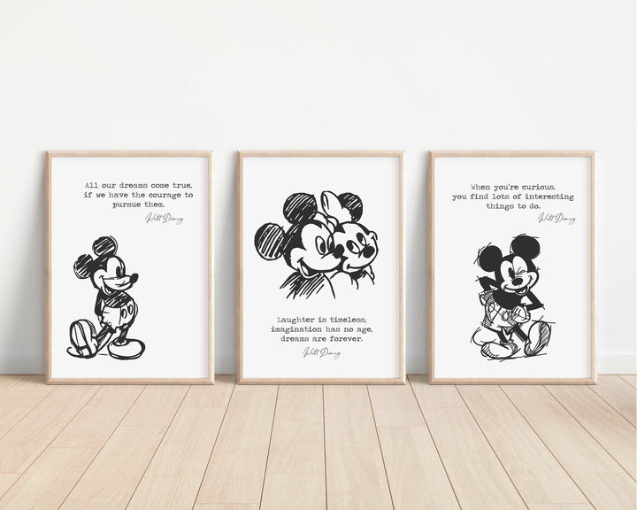 SET OF 3 Mickey Mouse Prints | Minnie Disneyland World Sketch Bedroom Kids Children Nursery Bedroom Art Wall Disney Newborn Baby Decor Pixar