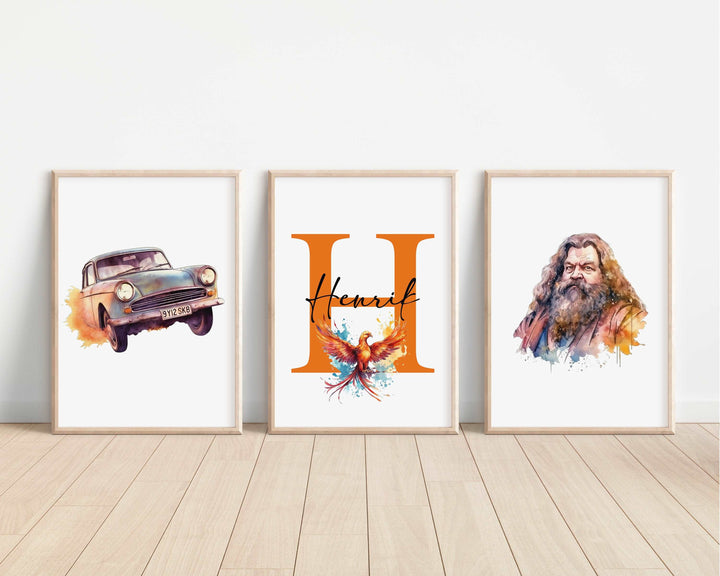 SET OF 3 Harry Potter Personalised Print | Hedwig Hogwarts Magic Wizard Bedroom Print Kids Children Nursery Bedroom Art Wall Disney Pixar