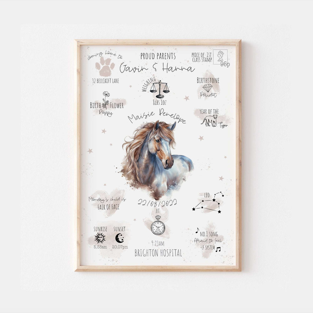 Brown Horse Personalised The Day You Were Born Bedroom Print