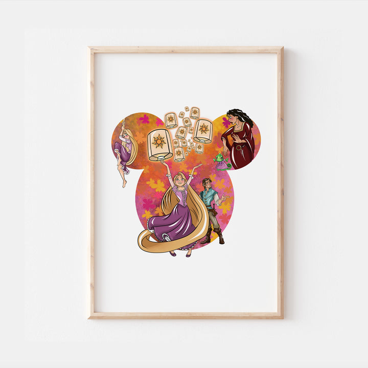 Tangled Rapunzel & Flynn Mickey Head Print