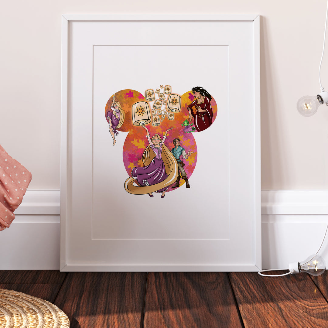 Tangled Rapunzel & Flynn Mickey Head Print