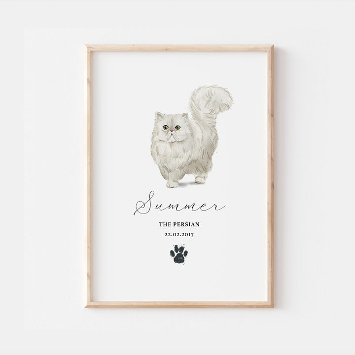 Personalised Persian Cat Breed Watercolour Print