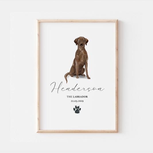 Personalised Chocolate Labrador Dog Watercolour Print
