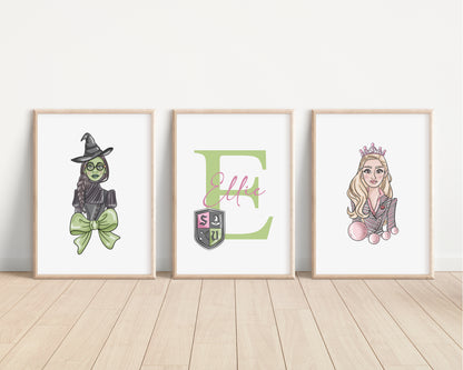 SET OF 3 Wicked Personalised Elphaba Glinda Prints