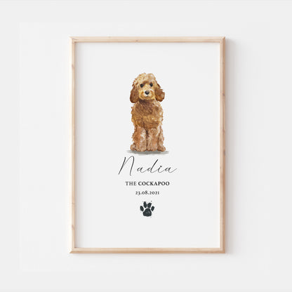 Personalised Golden Honey Cockapoo Watercolour Dog Home Print